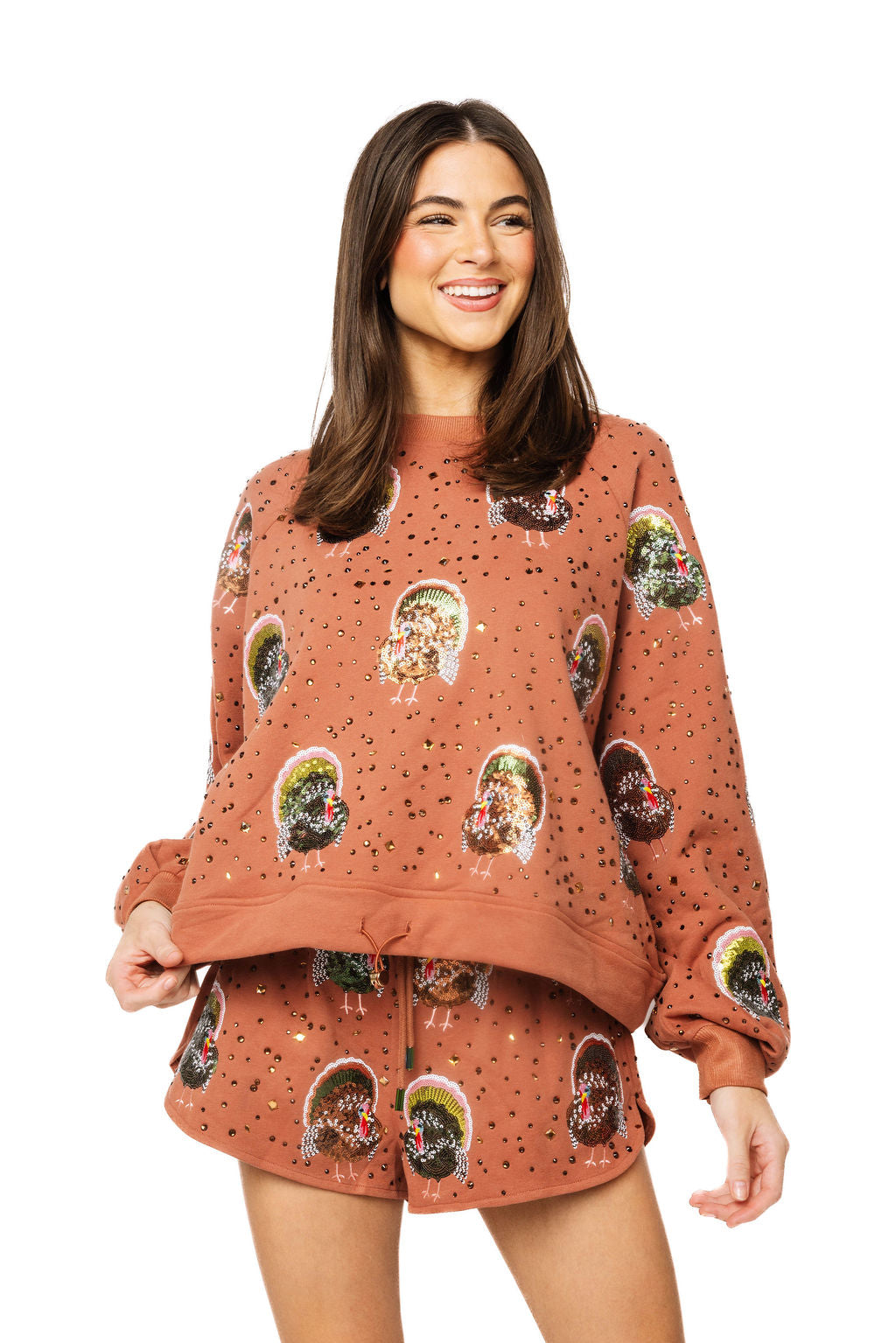Rust Rhinestone Scattered Turkey Sweatshirt