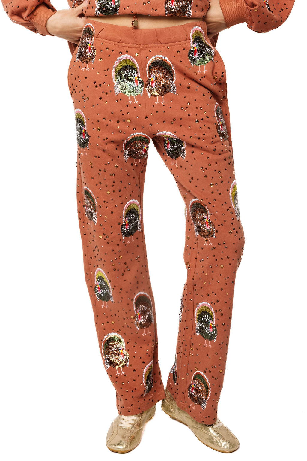 Rust Rhinestone Scattered Turkey Sweat Pant