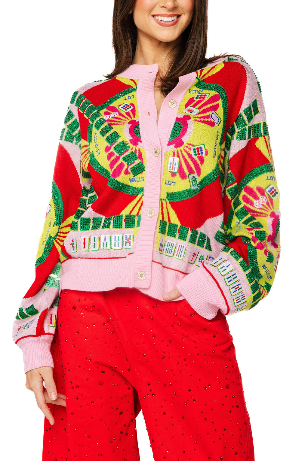 Light Pink Multi Mahjong Button Up Cardigan
