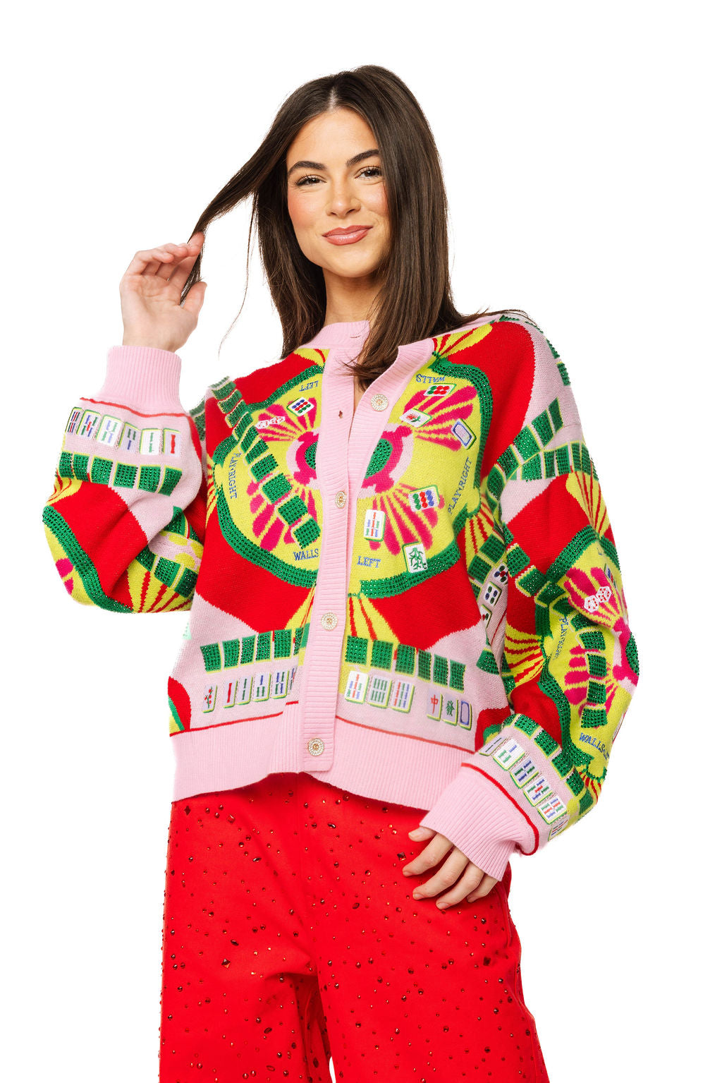Light Pink Multi Mahjong Button Up Cardigan