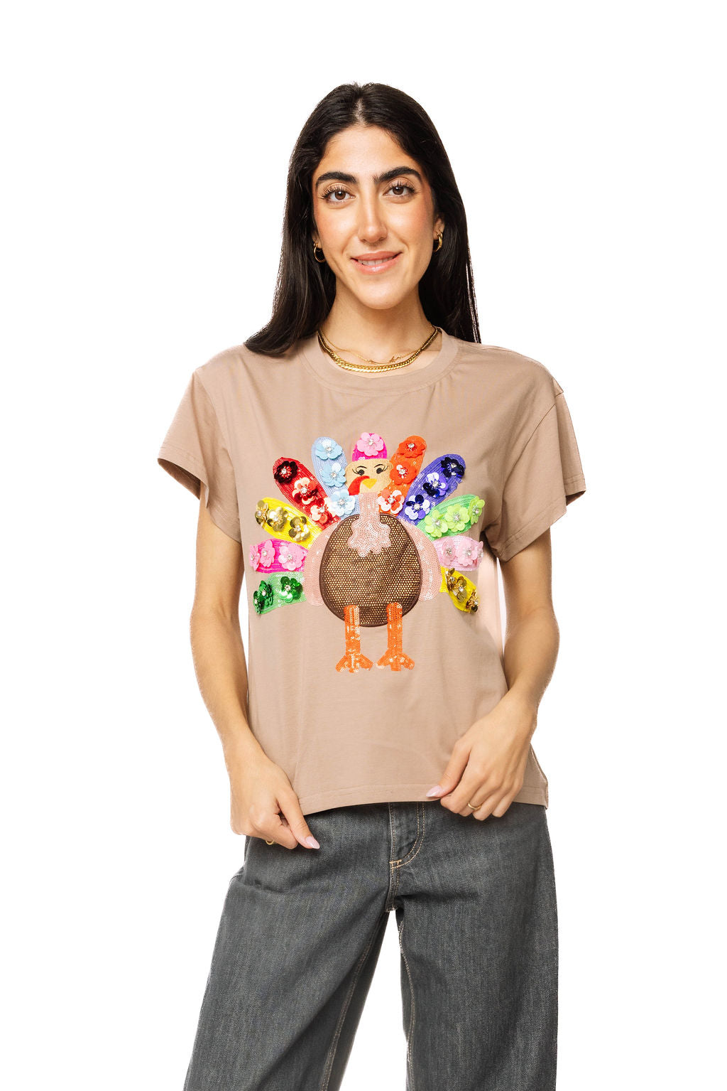 Light Brown Flower Rainbow Turkey Tee