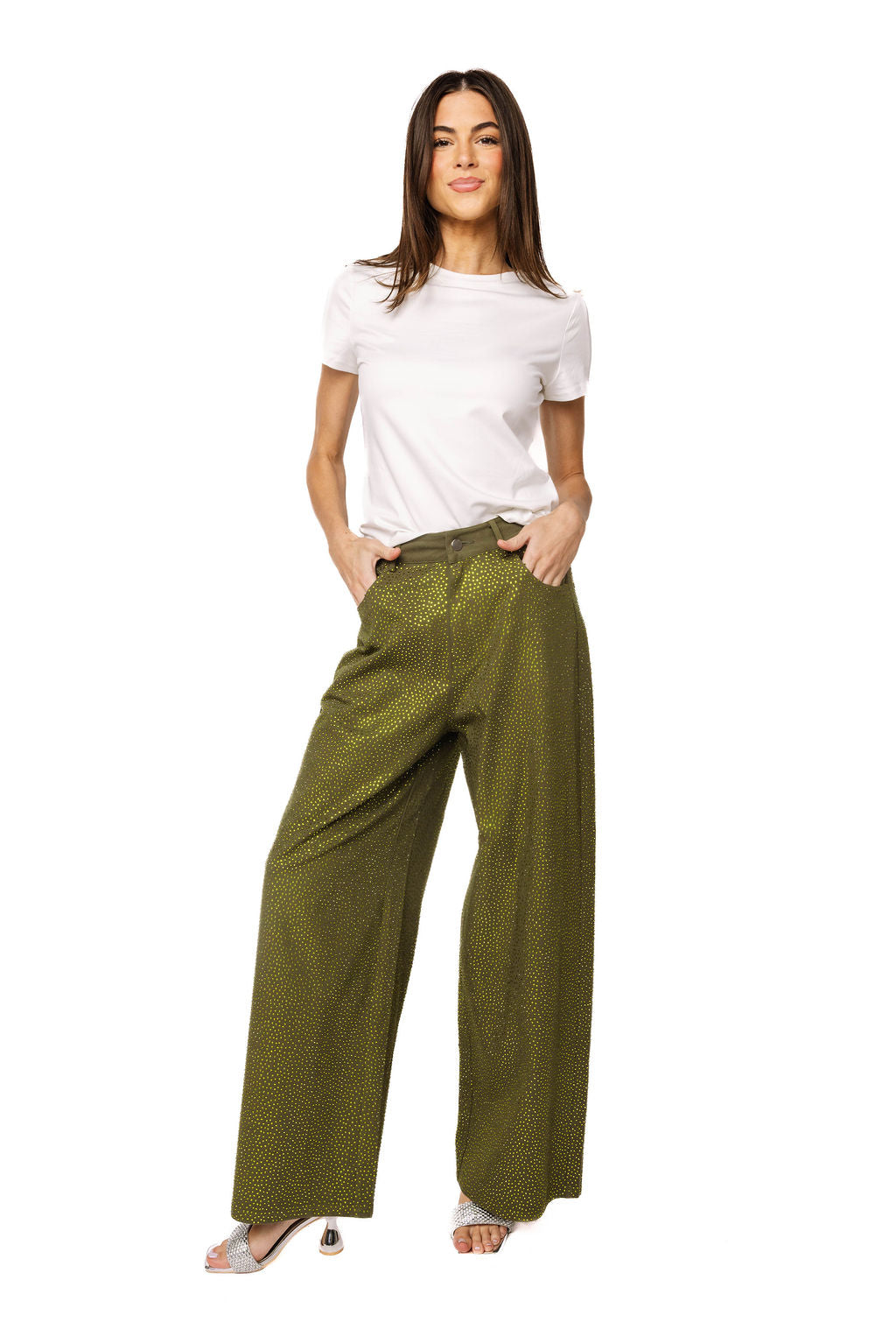 Olive Green Rhinestone Jeans