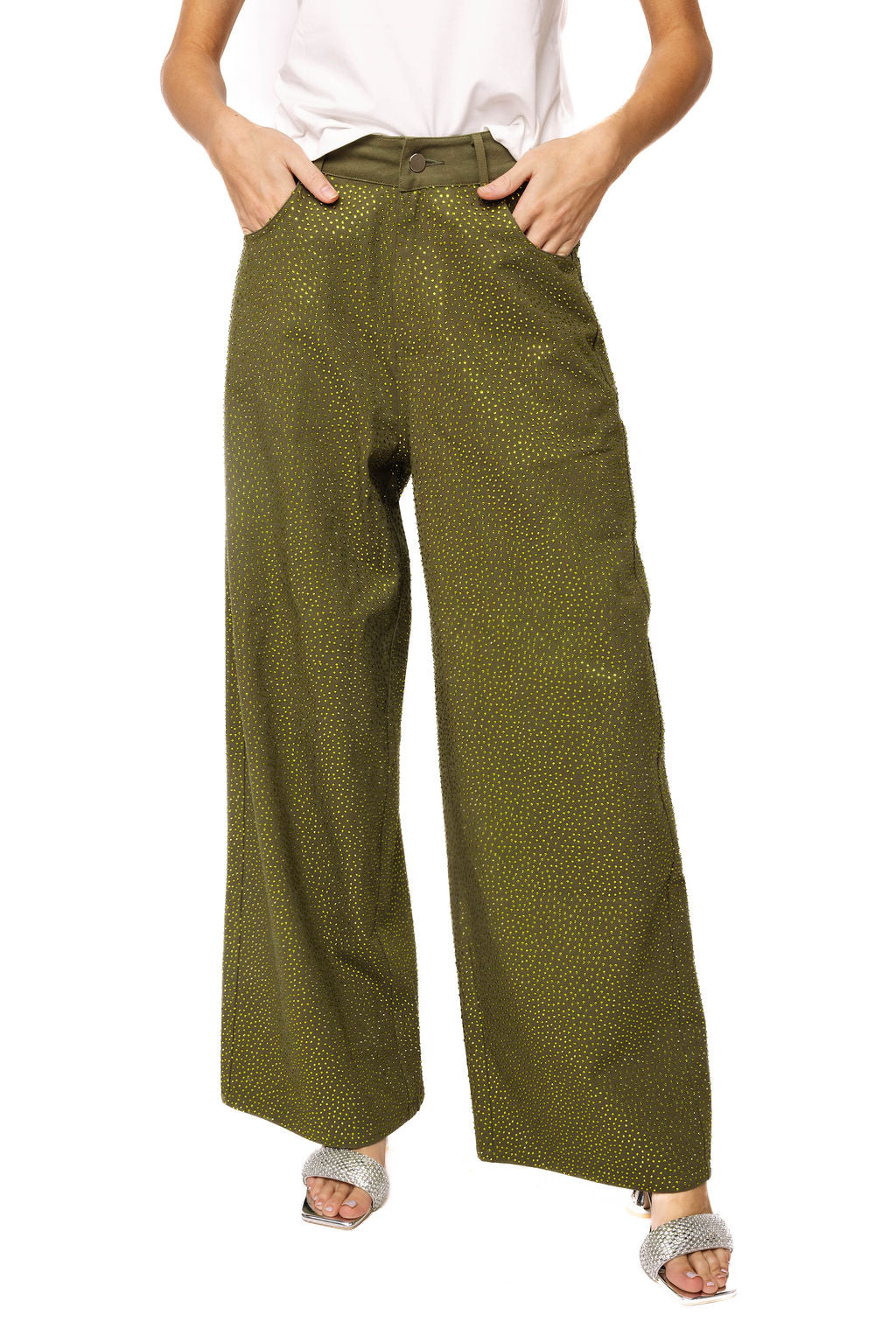 Olive Green Rhinestone Jeans