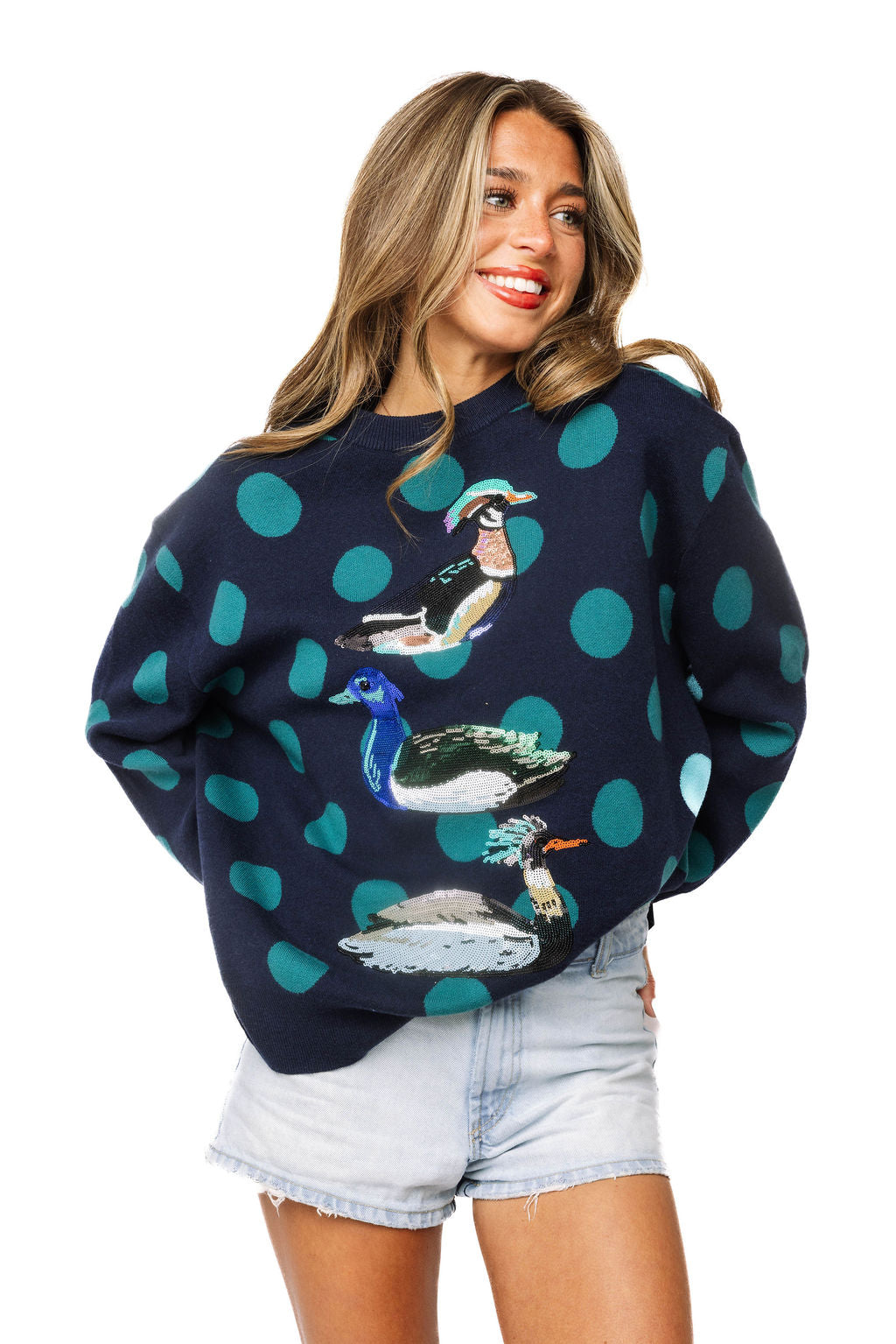 Navy Polkadot Duck Sweater