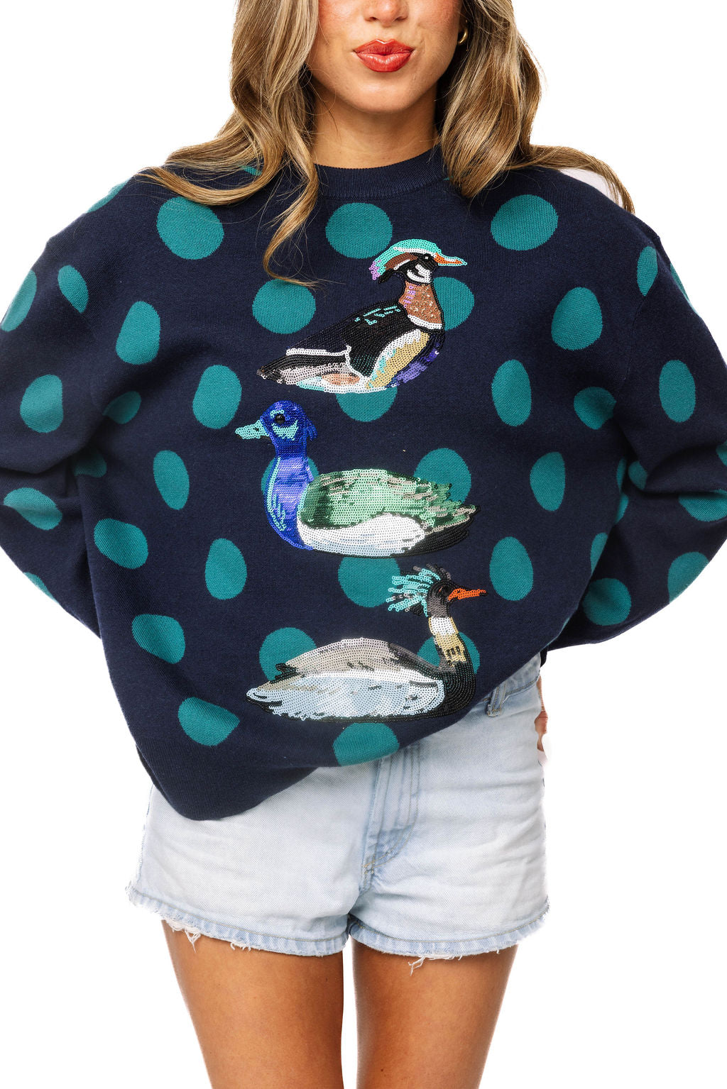 Navy Polkadot Duck Sweater
