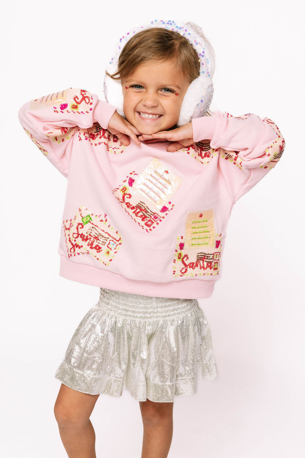 Kids Light Pink Letters To Santa Sweatshirt