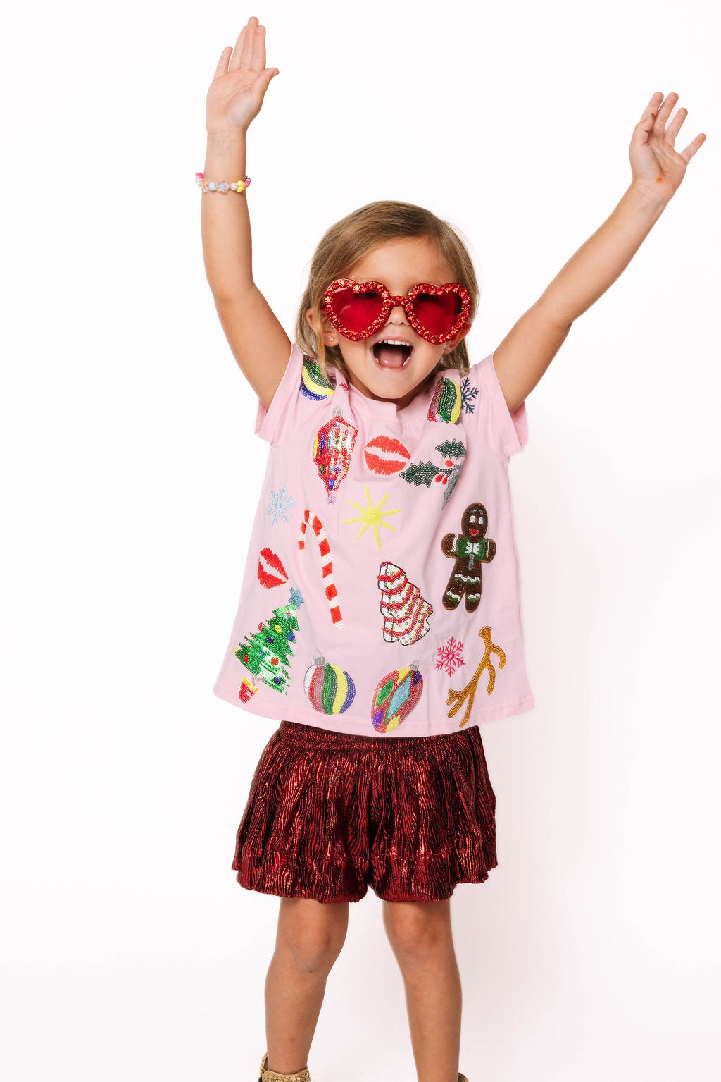 Kids Light Pink Christmas Icons Tee