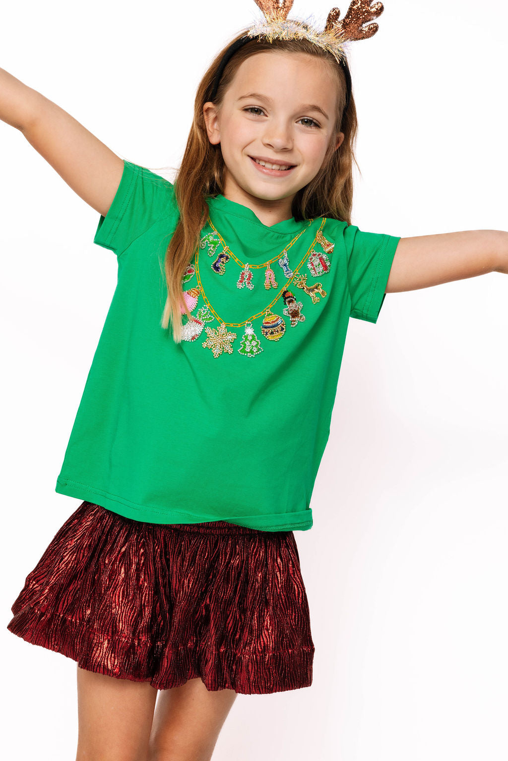 Kids Green Christmas Icons Necklace Tee