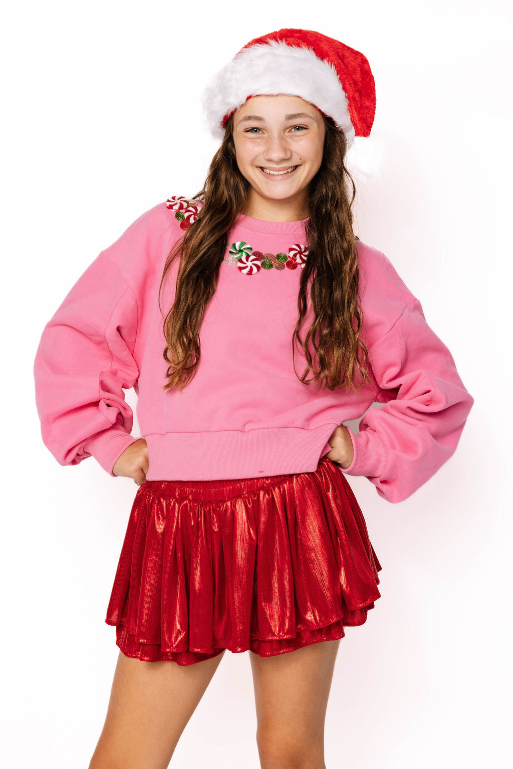 Kids Hot Pink Peppermint Neck Sweatshirt