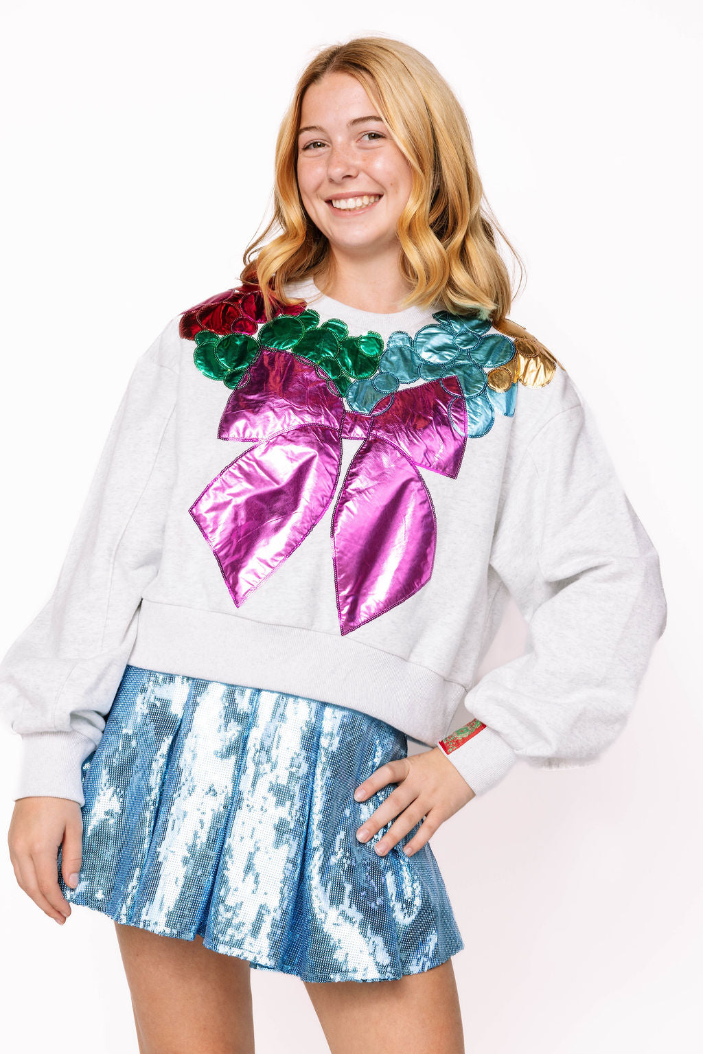 Kids Grey Metallic Wreath Sweatshirt