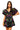 Sample Black Neon Hibiscus Outline Button Down Ruffle Sleeve Dress