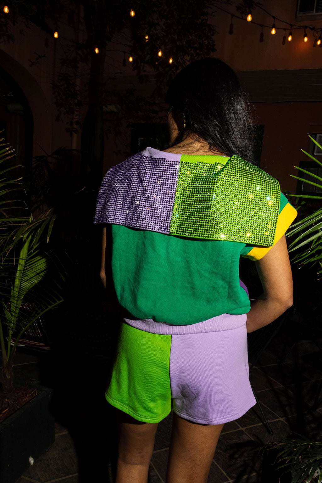 Mardi Gras Colorblock Rhinestone Pocket Short