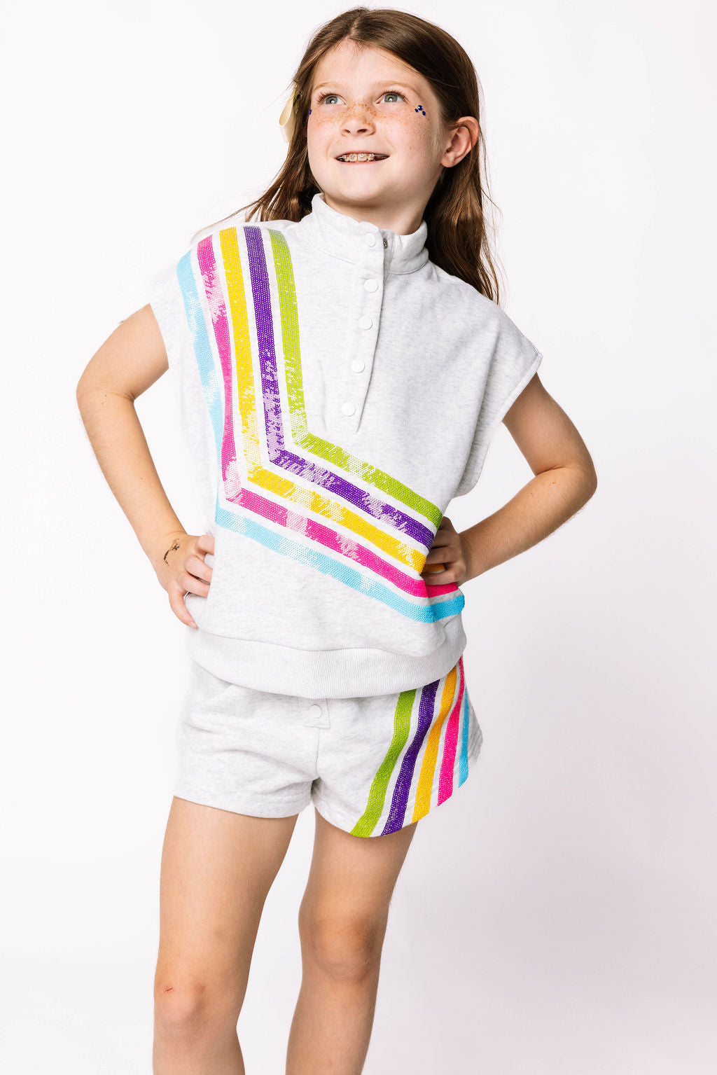 Kids Grey Multi Diagonal Stripe Henley Tank