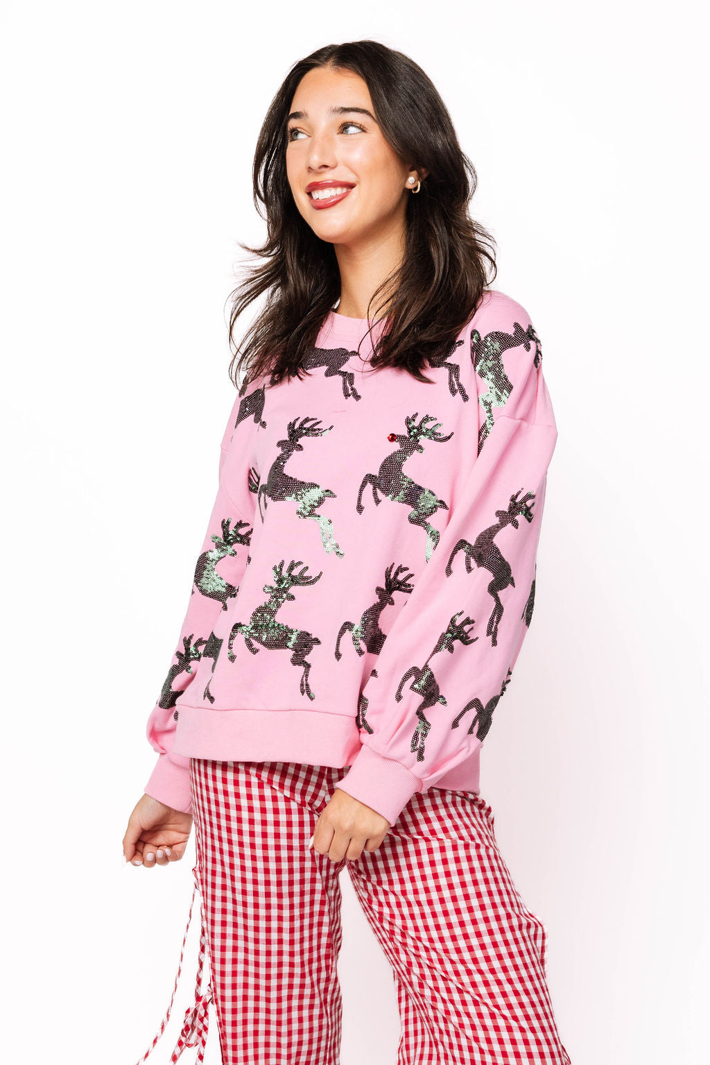 Pink & Green Scatter Reindeer Sweatshirt