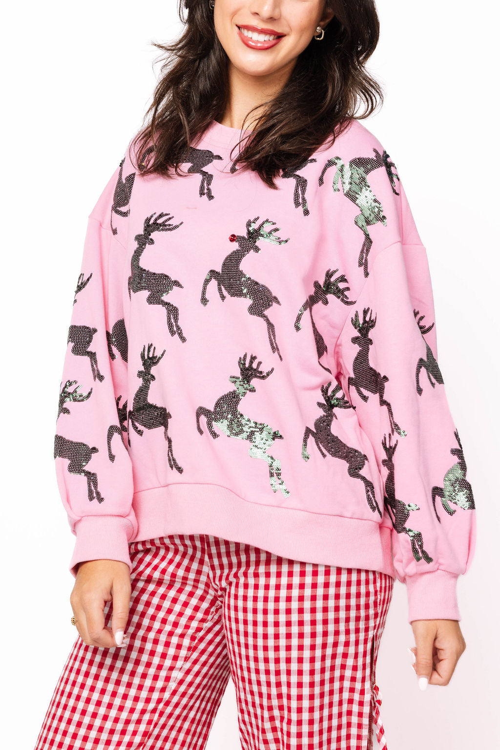 Pink & Green Scatter Reindeer Sweatshirt