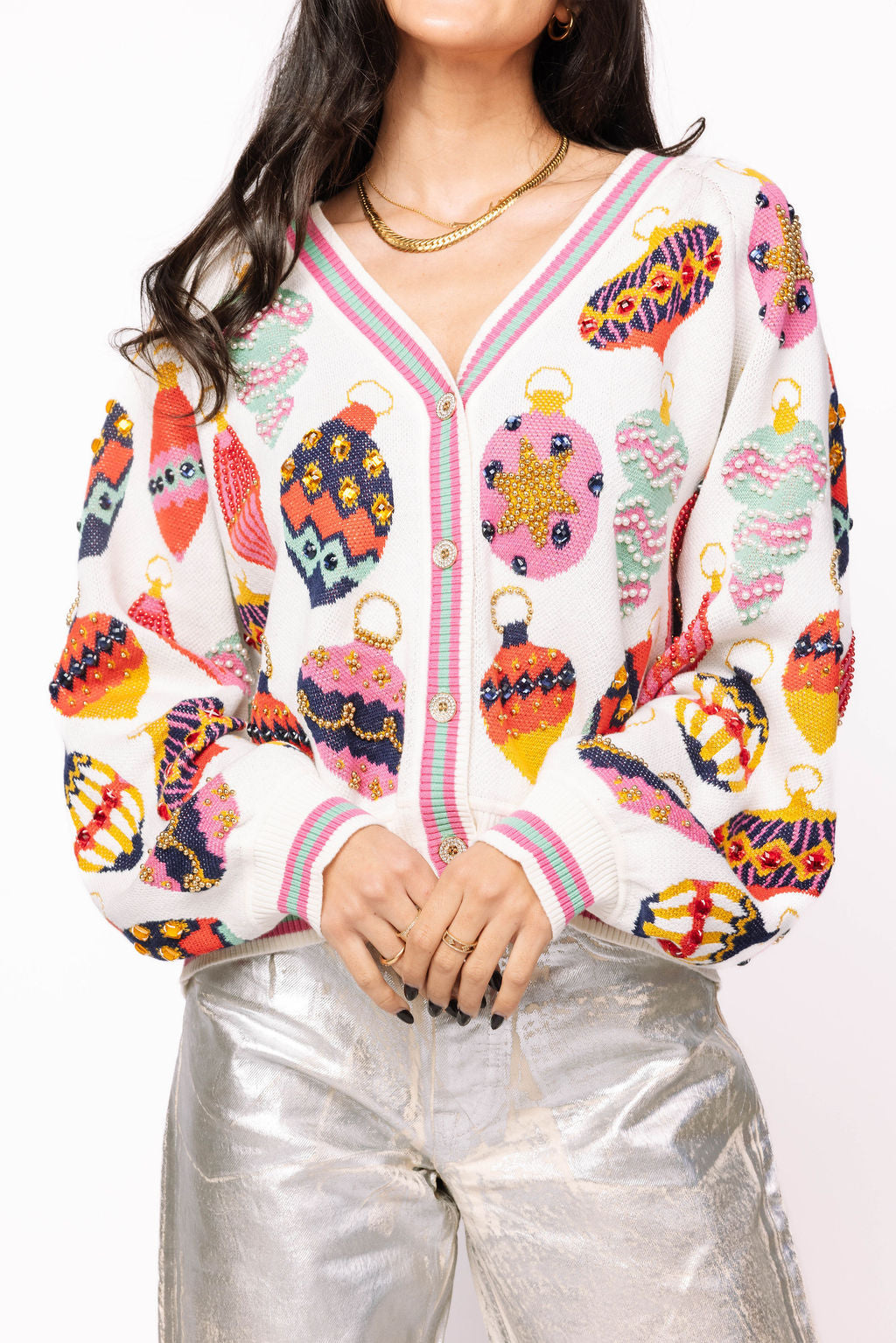 Beige Multi Ornament Cardigan