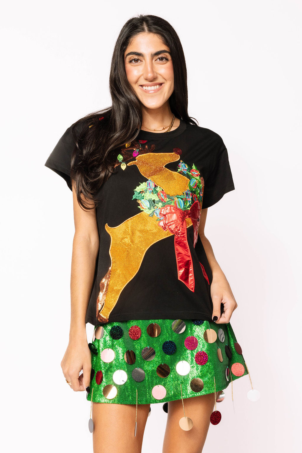 Black Rudolph Wearing A Wreath Tee
