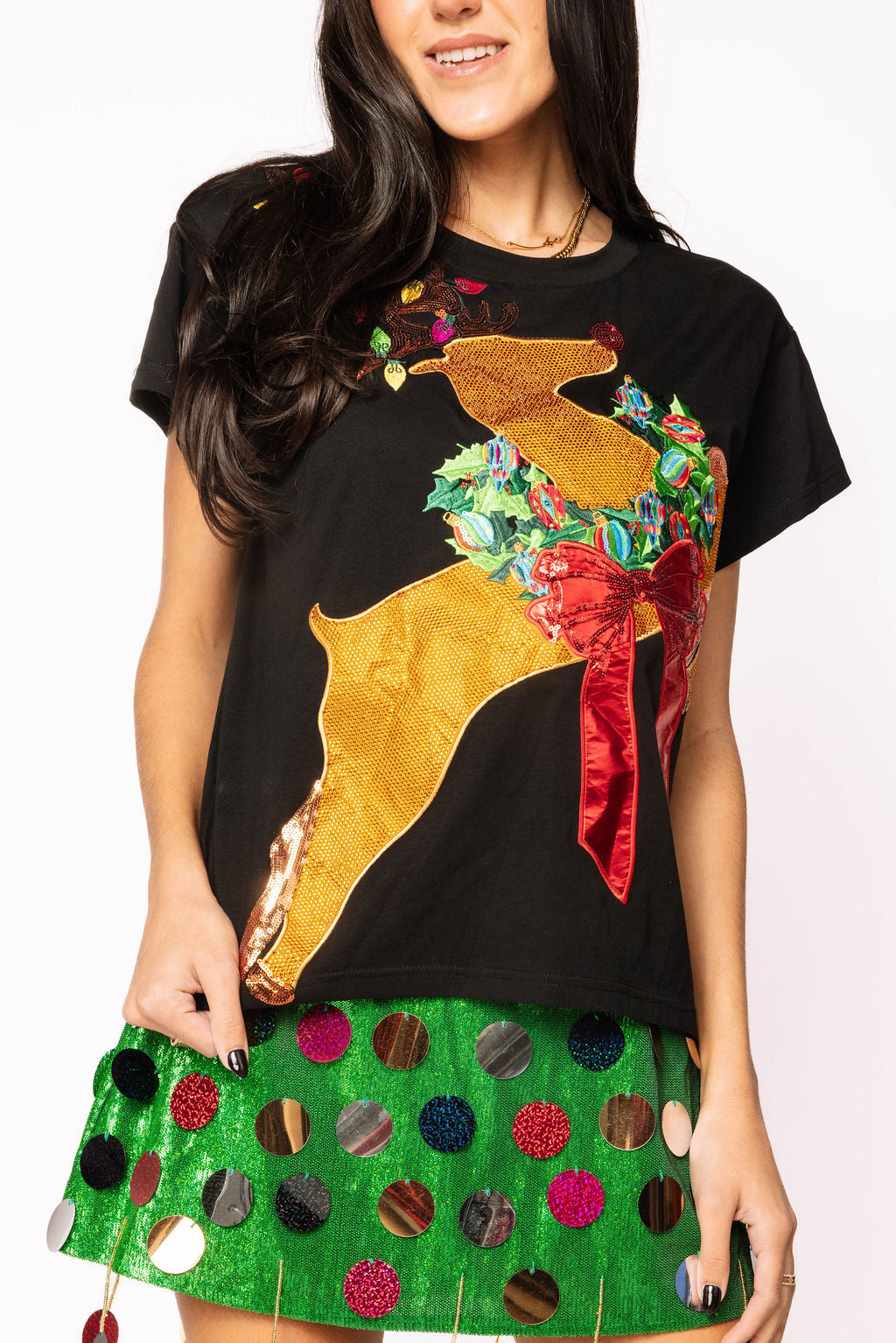 Black Rudolph Wearing A Wreath Tee