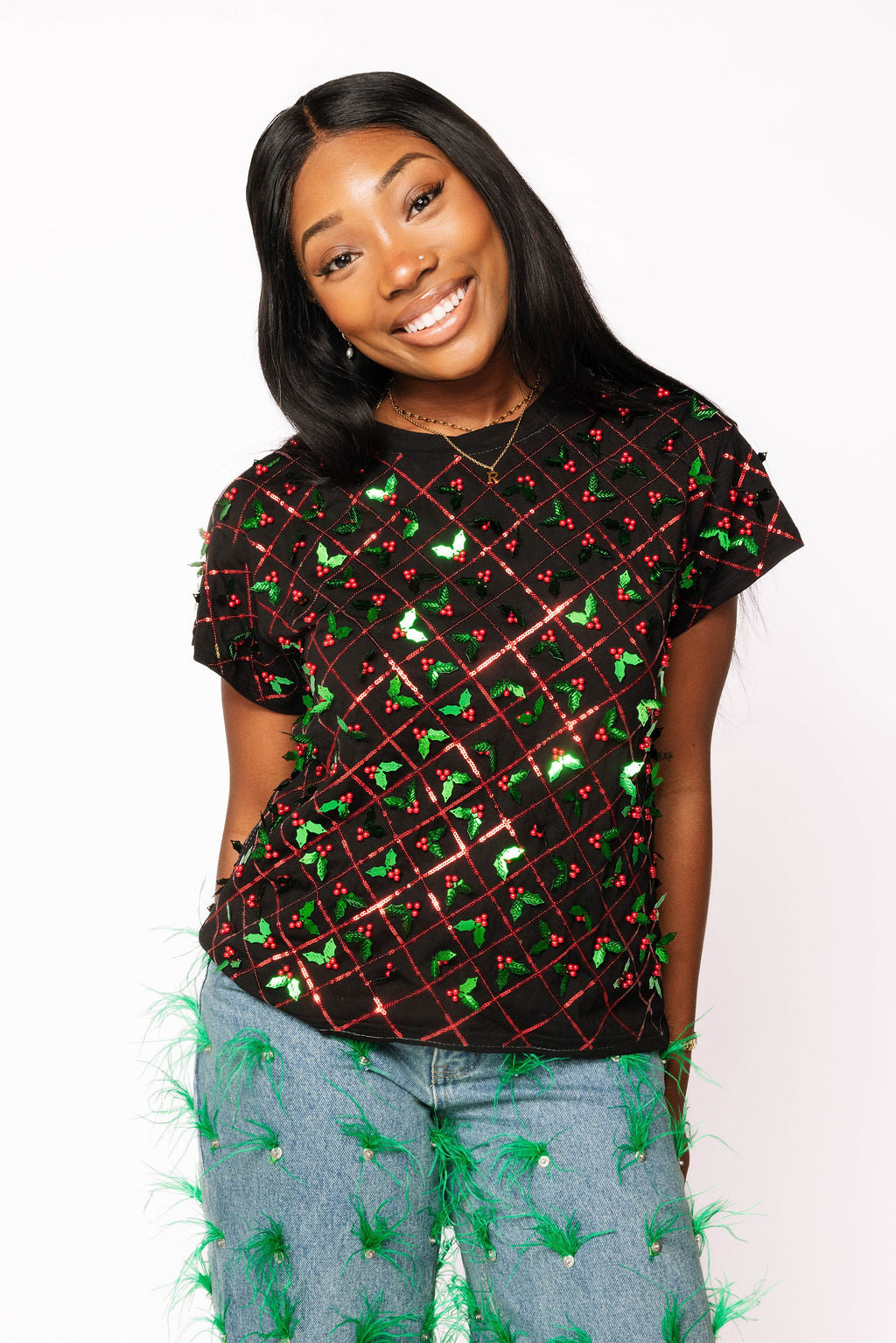 SAMPLE- Black Diagonal Holly Tee