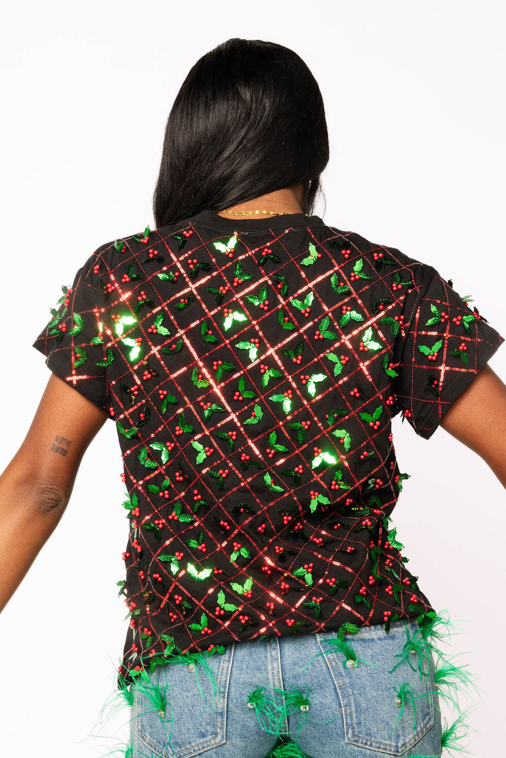 SAMPLE- Black Diagonal Holly Tee