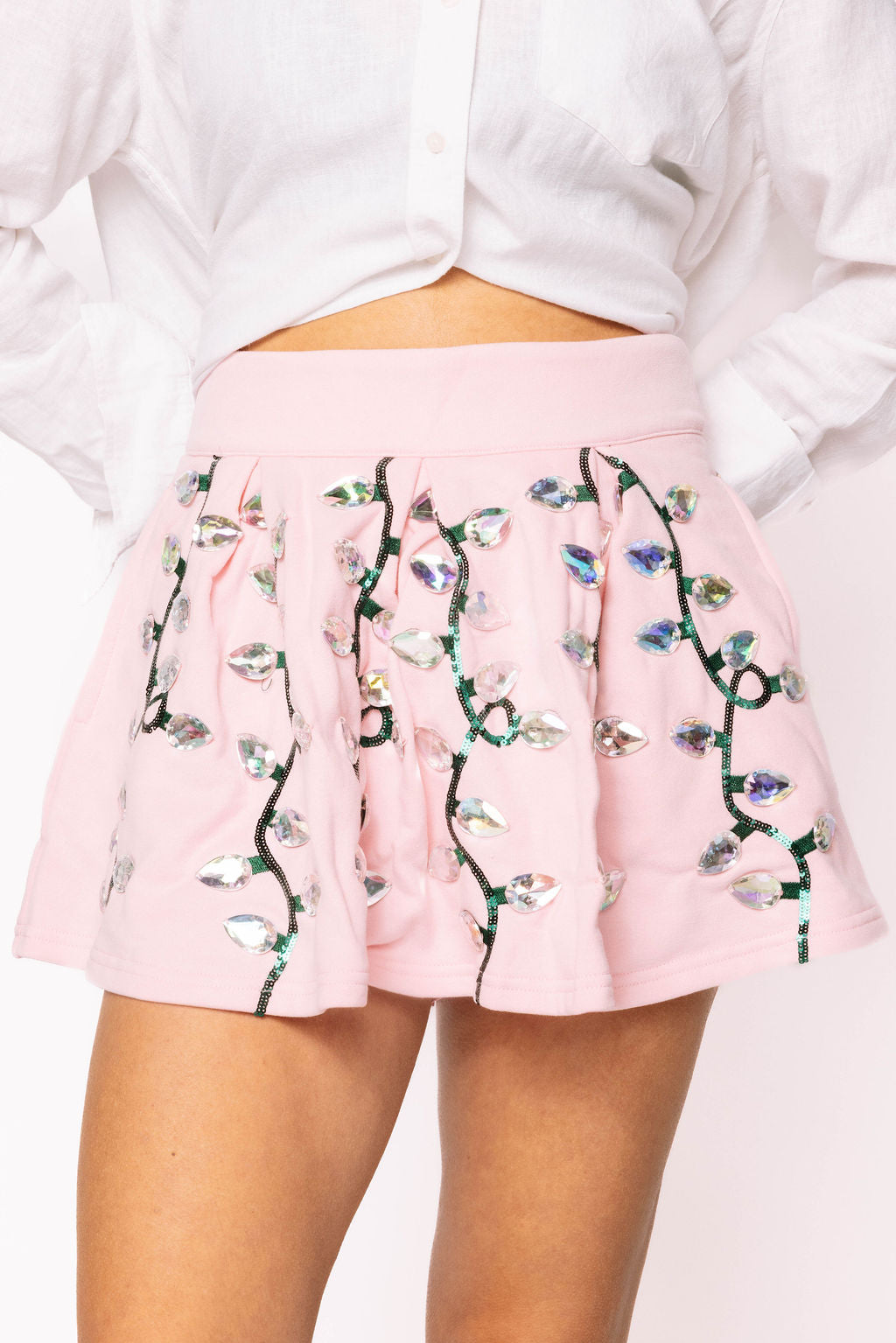 Light Pink Clear Jeweled Christmas Light Skort