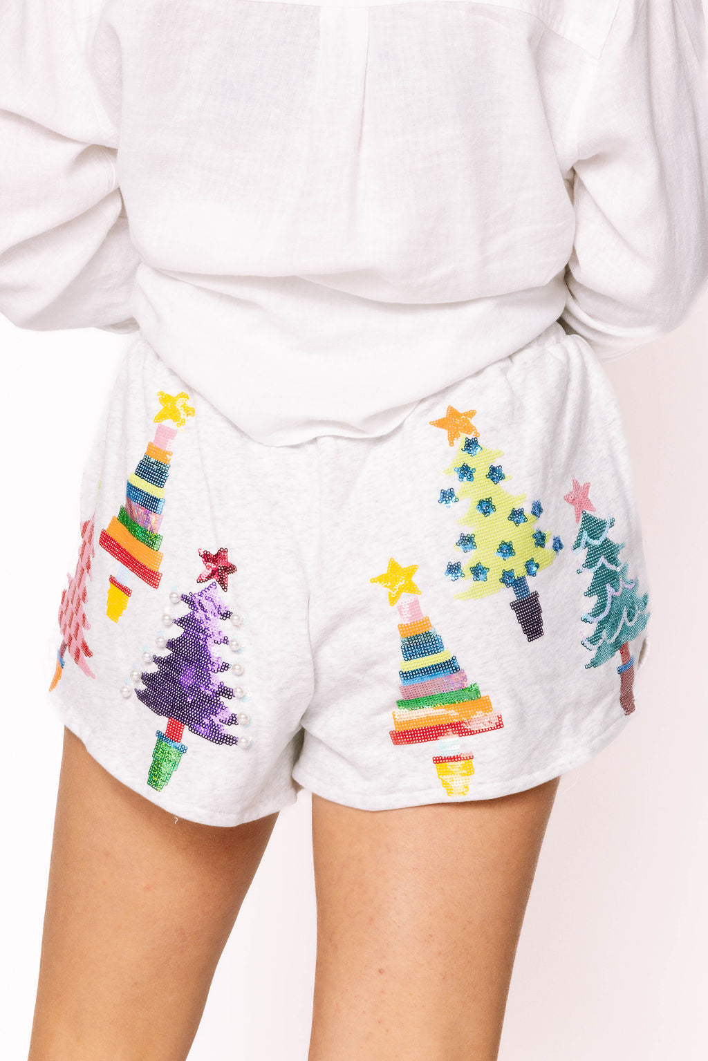 Light Grey Colorblock Trees Shorts