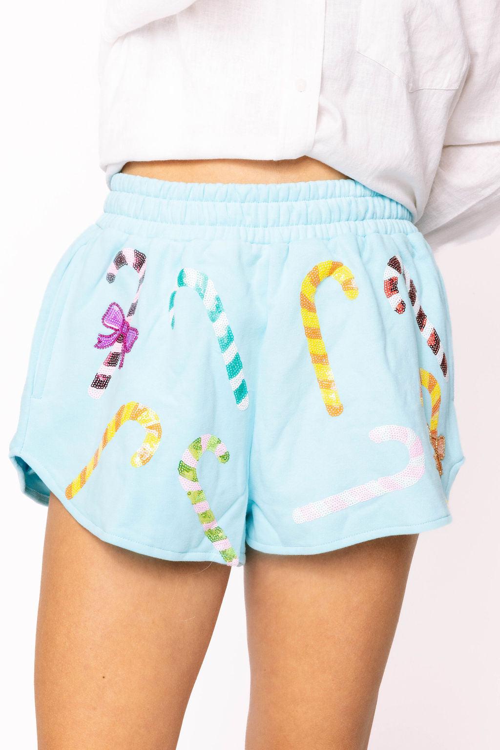 Bright Blue Rainbow Candy Canes Shorts