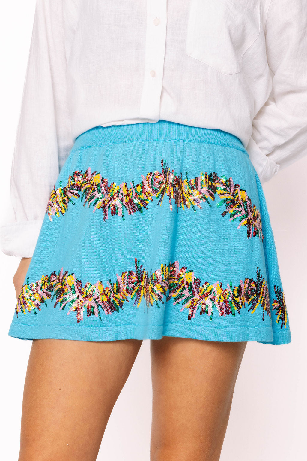 SAMPLE- Aqua Tinsel Sweater Skirt