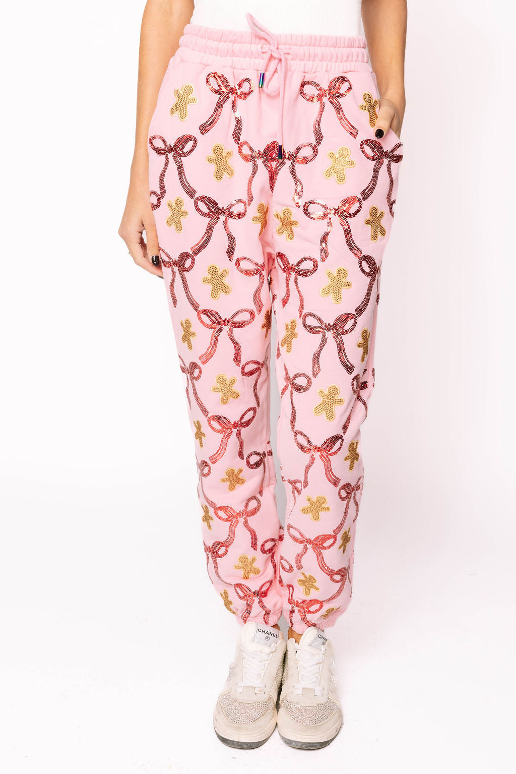Light Pink Gingerbread Men & Bows Joggers