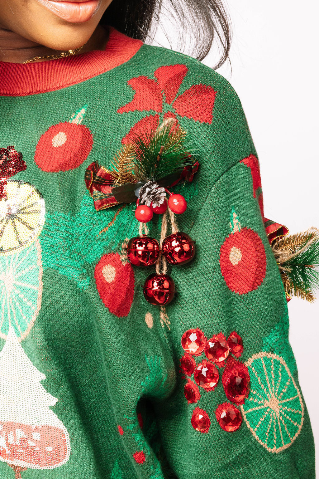 Dark Green & Red Christmas Cocktails Sweater
