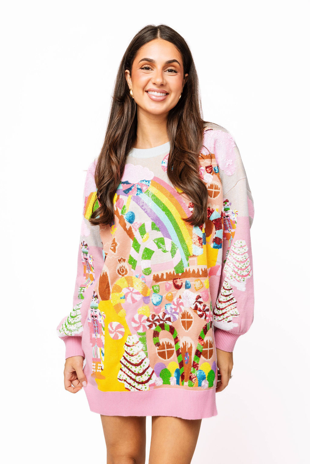 Multi Christmas Candyland Knit Sweater Dress