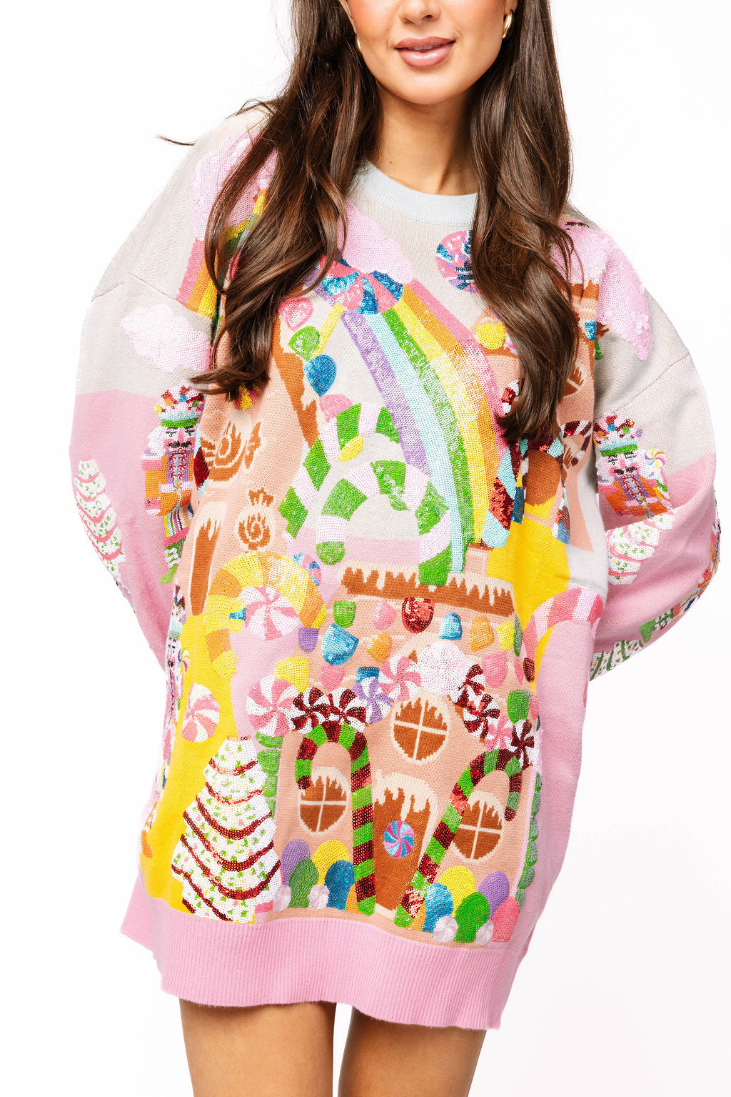 Multi Christmas Candyland Knit Sweater Dress