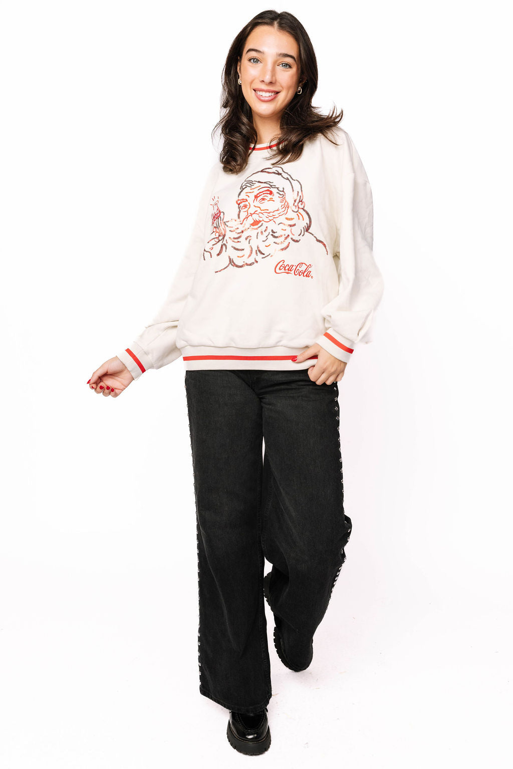 Licensed Beige & Red Santa Drinking Coca-Cola® Sweatshirt