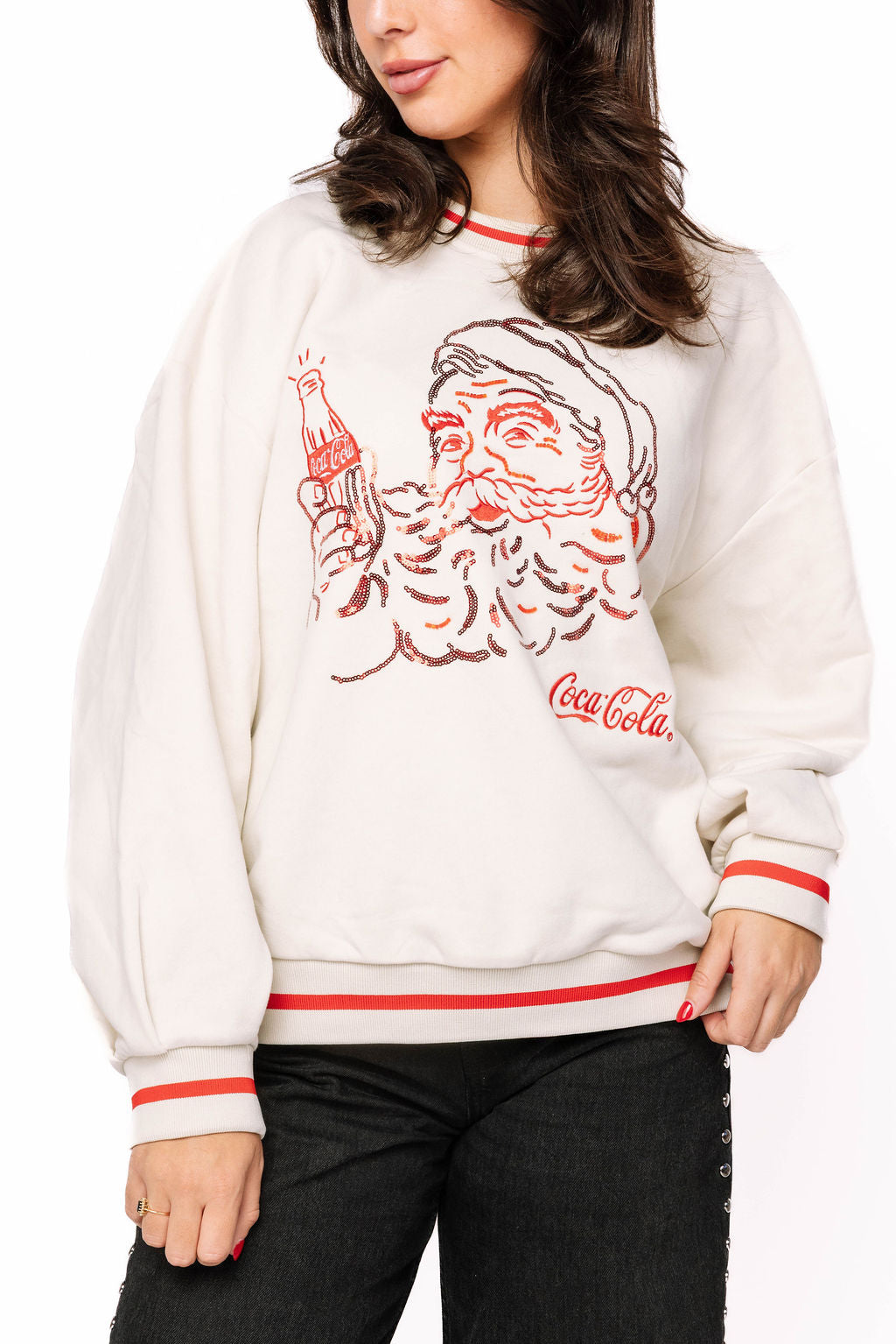 Licensed Beige & Red Santa Drinking Coca-Cola® Sweatshirt
