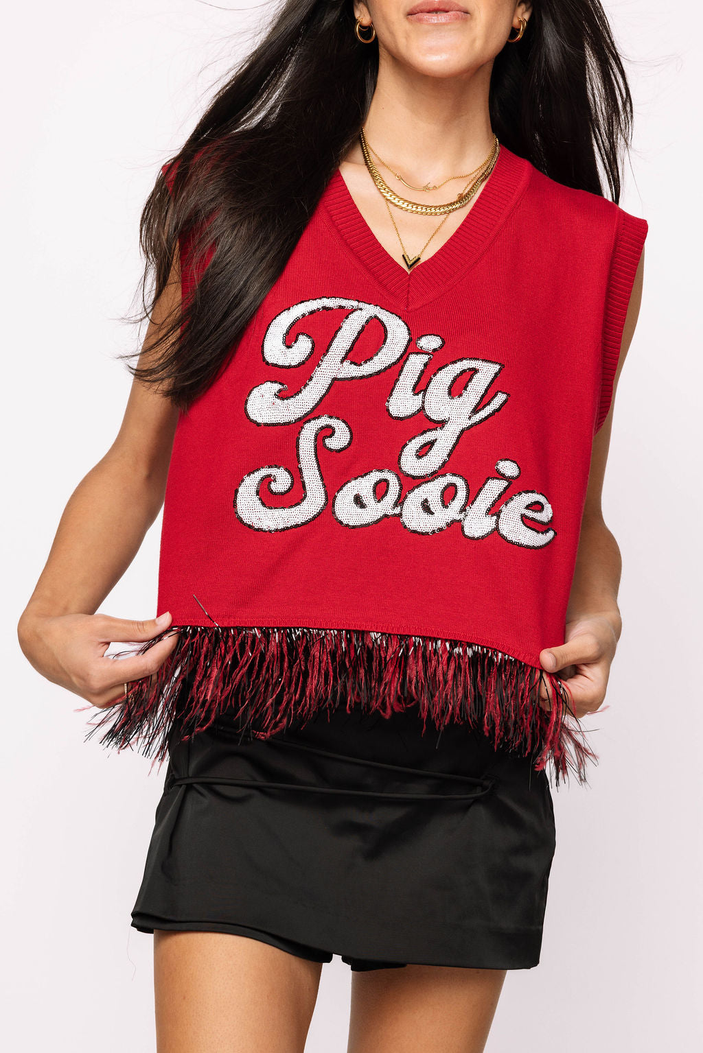 Licensed Arkansas 'Pig Sooie' Feather Bottom Tank Sweater