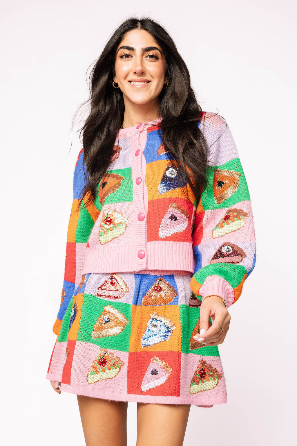 Rainbow Colorblock Piece of Pie Button Up Sweater
