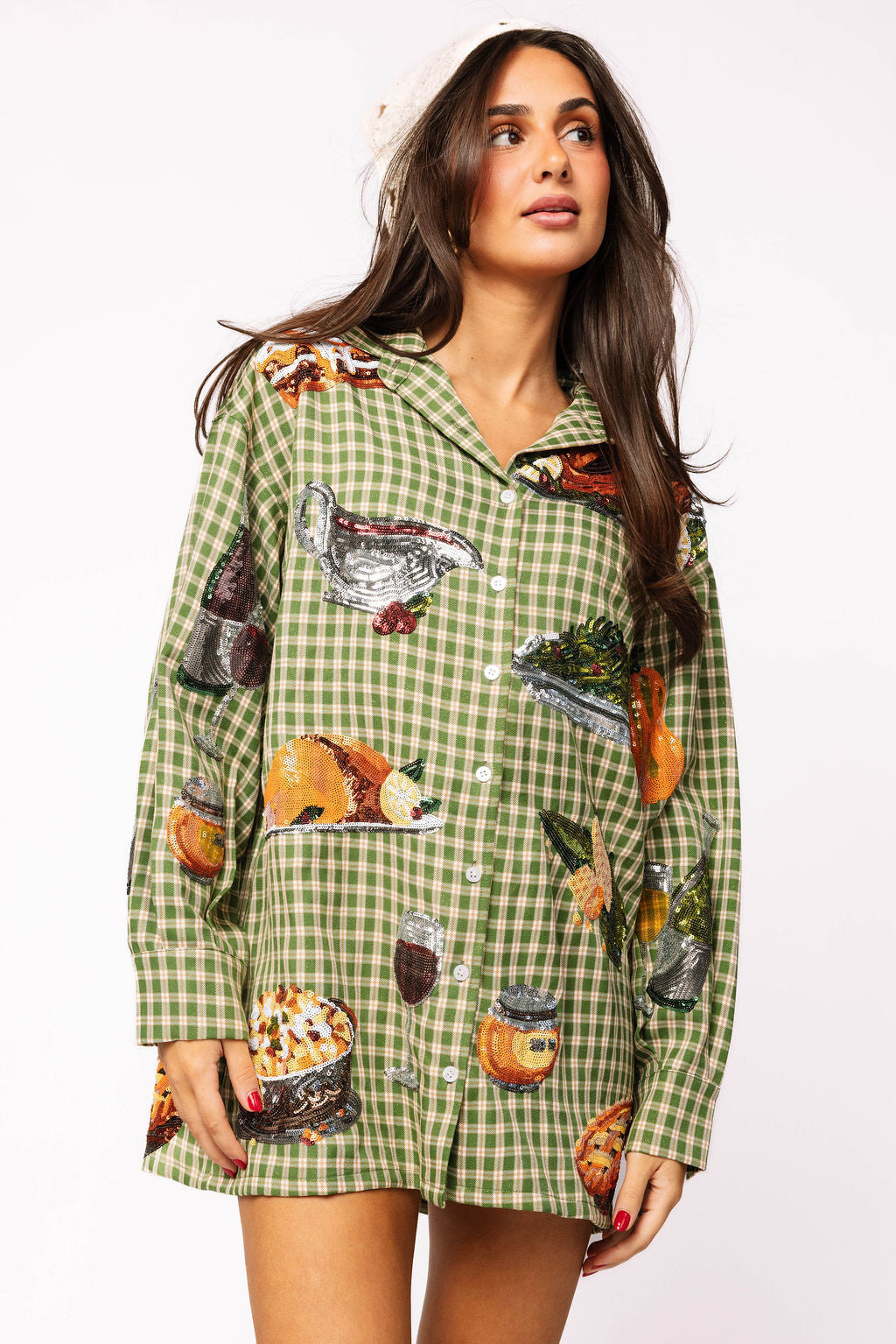 Green Plaid Queen of Turkey Button Up Dress