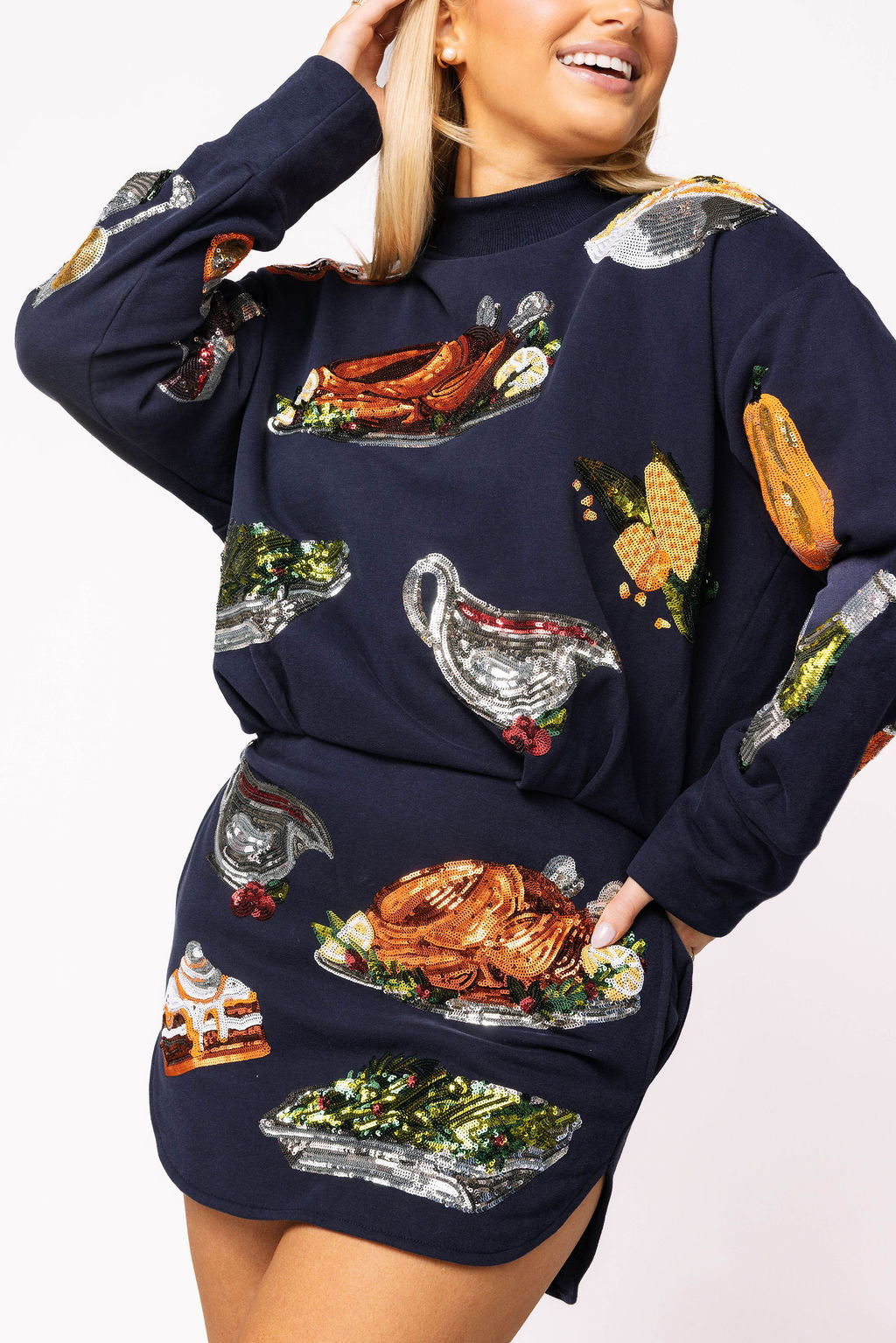 Navy Queen Of Turkey Mock Neck Dress