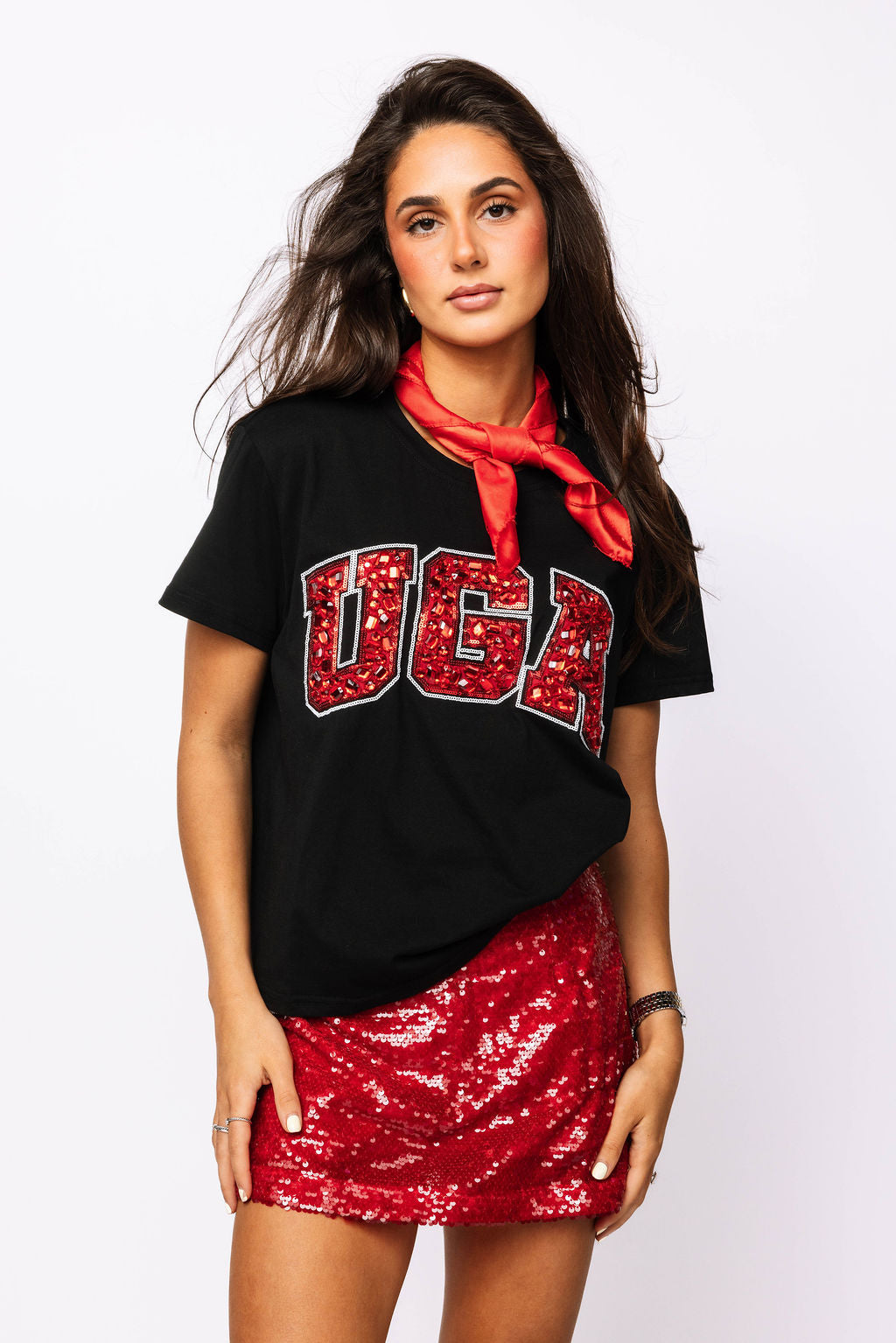 Licensed Black & Red Jeweled 'UGA' Tee
