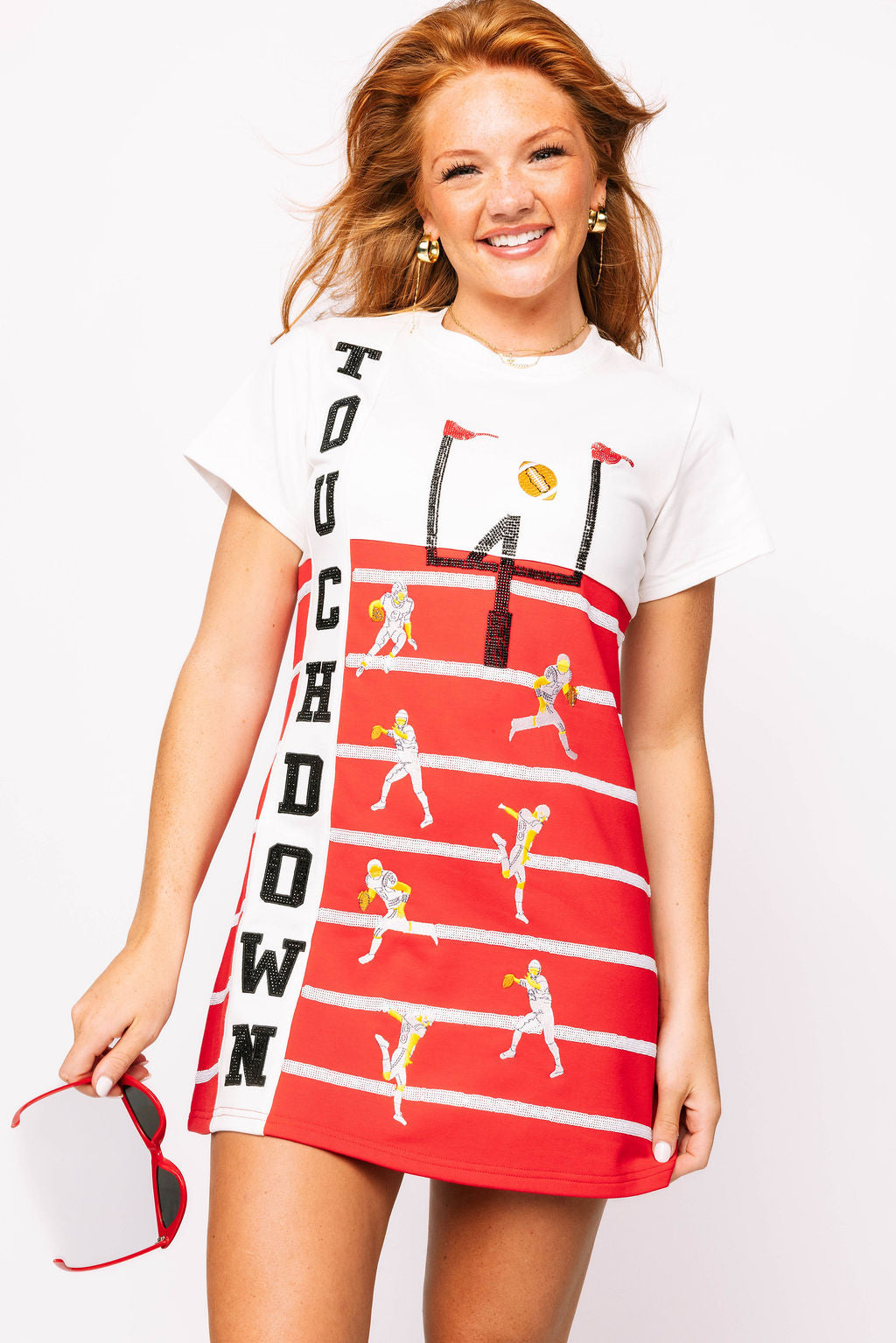 SAMPLE - Crimson & White Touchdown Football Field Tee Dress