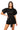 Sample Black Multi Rectangle Rhinestone Poof Sleeve Tie Waist Dress