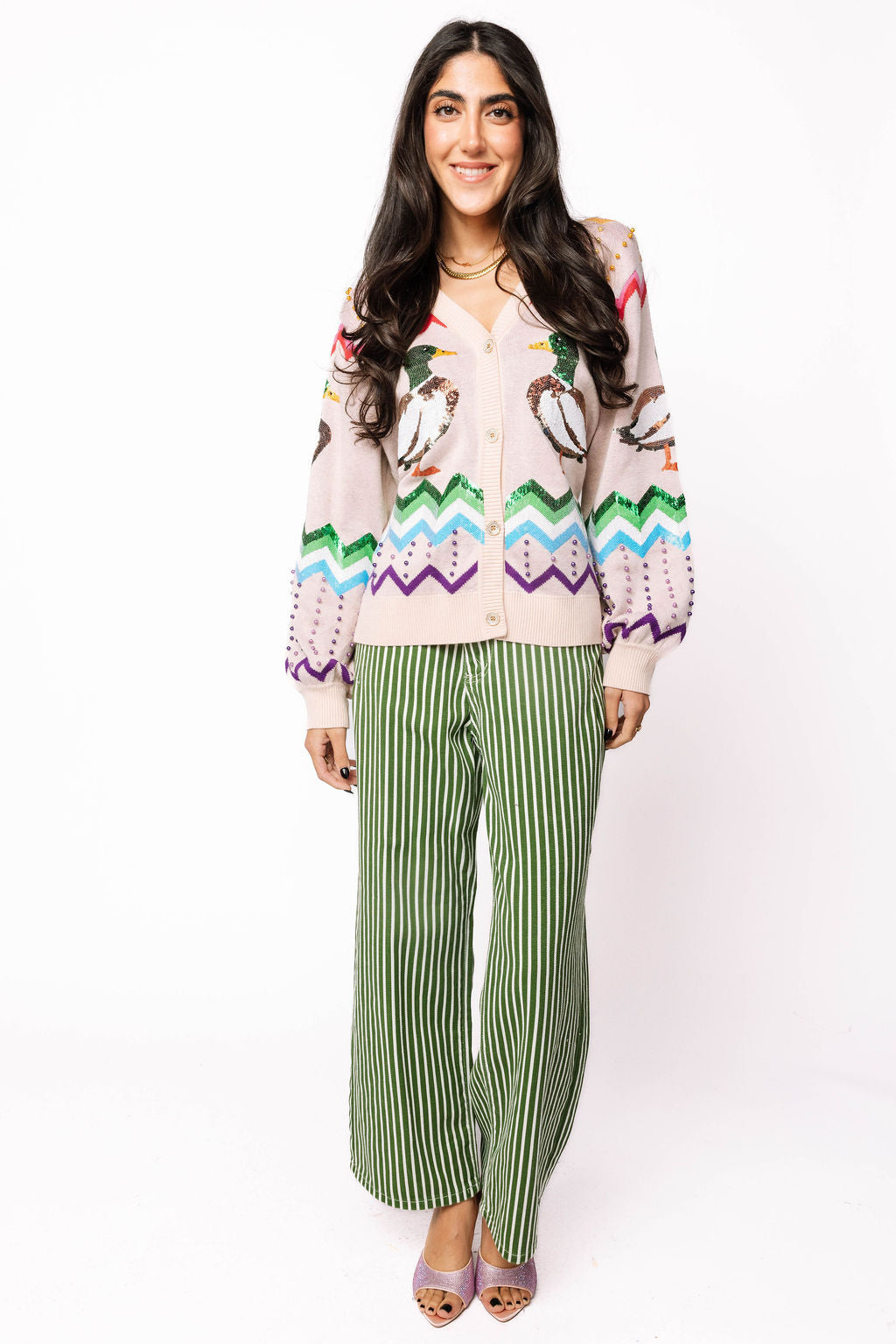 Beige Multi Zig Zag Duck Cardigan