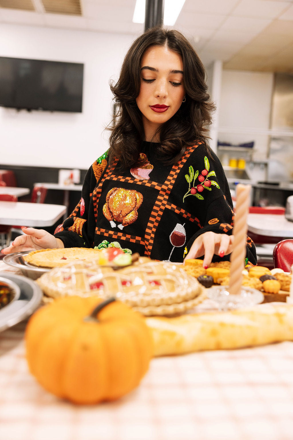 Black Checkered Thanksgiving Icon Sweater