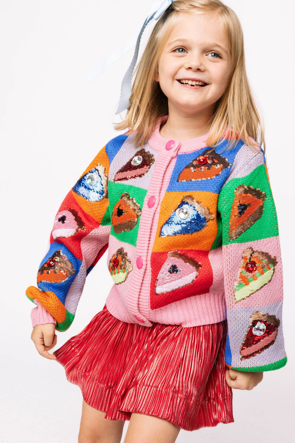 Kids Rainbow Colorblock Piece Of Pie Button Up Sweater