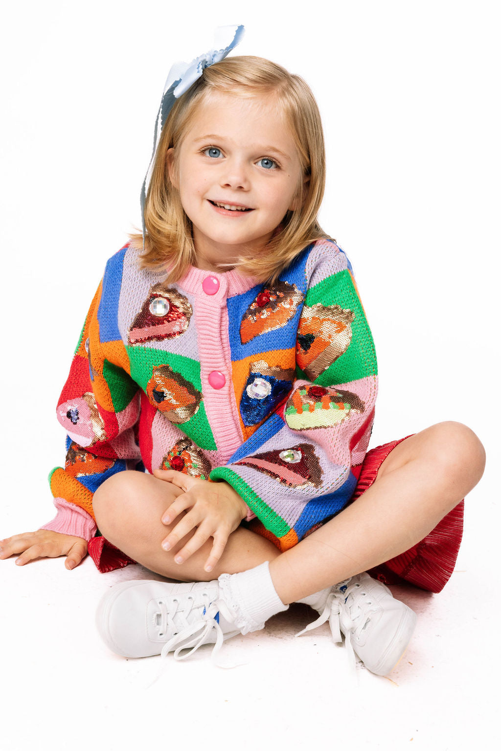Kids Rainbow Colorblock Piece Of Pie Button Up Sweater