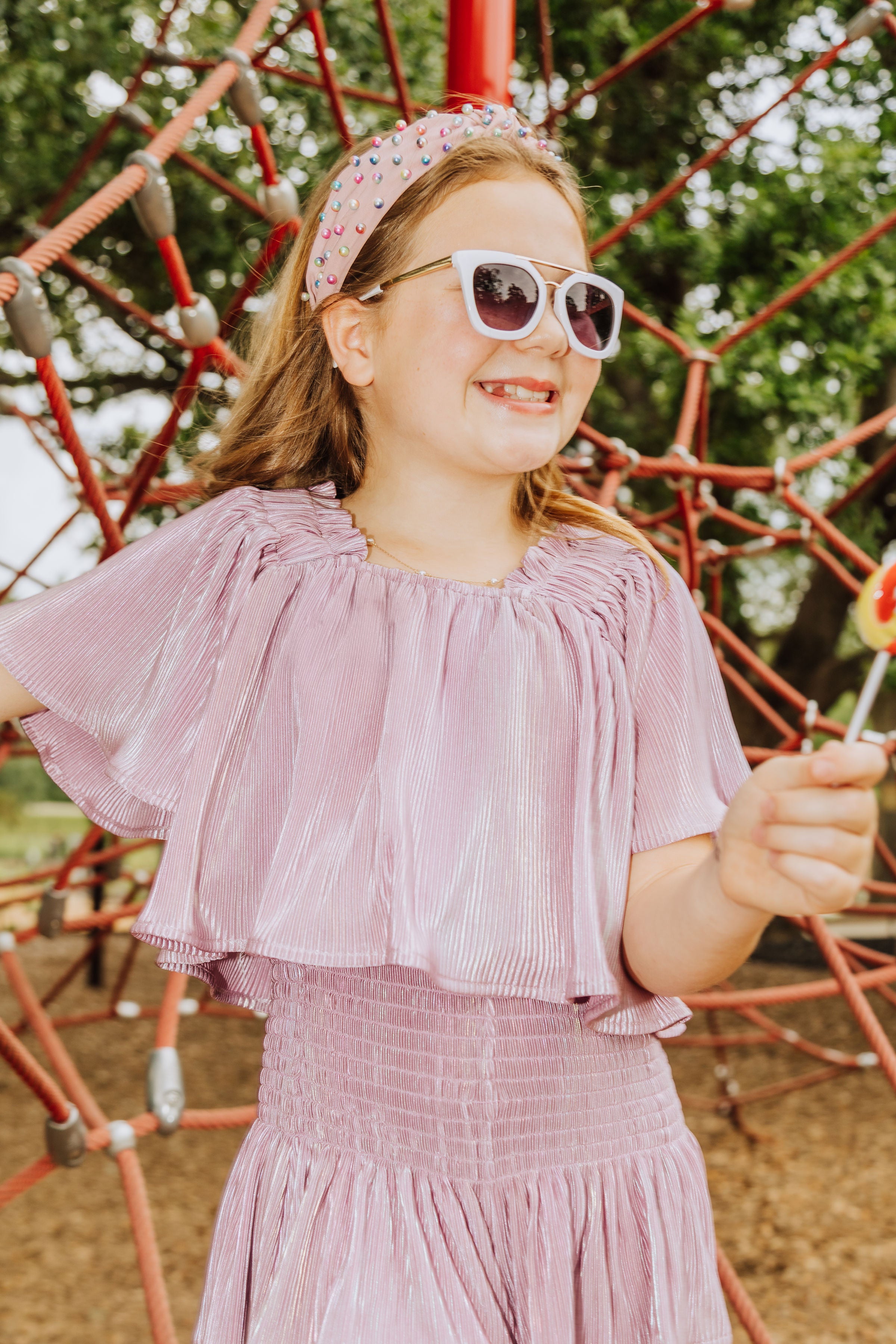 Kids Lavender Pleat Flutter Top