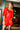 Red Leather Flower Poof Sleeve Top