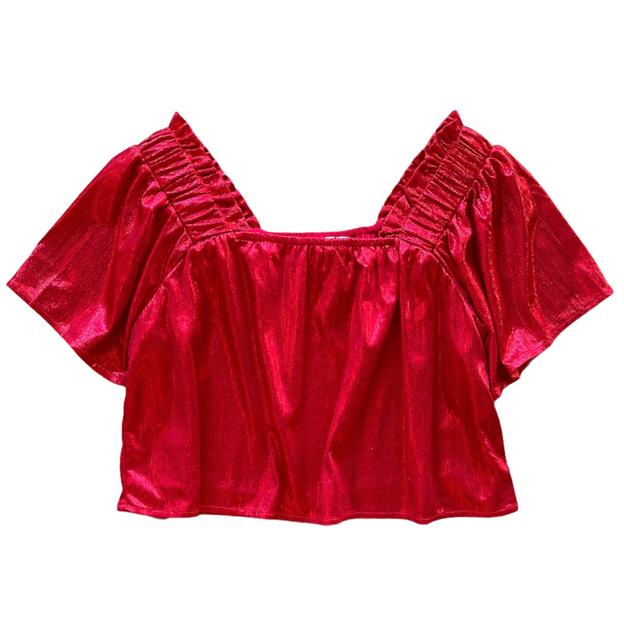 Red & Red Flutter Top