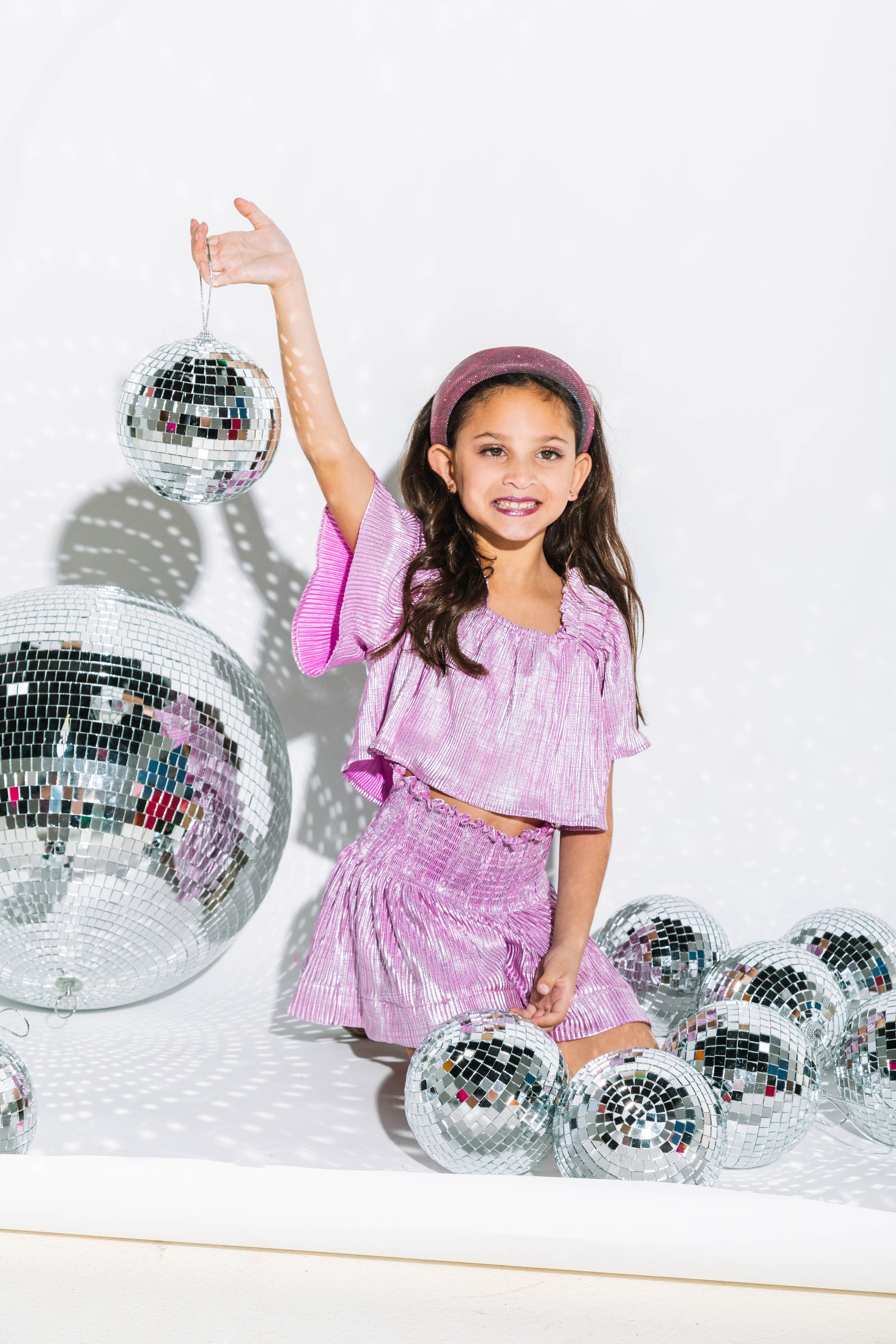 Kids Lavender & Silver Ribbed Flutter Top